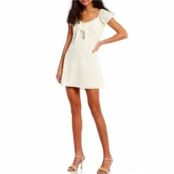 Discount 👏 Copper Key Eyelet Puff Sleeve Tie Front 👗 Dress White 😍