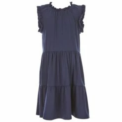 Flash Sale 🔥 Copper Key Big 👧 Girls 7-16 Ruffle Detail Babydoll 👗 Dress Navy 🎁