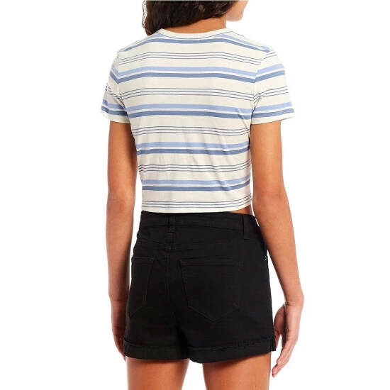 Cheapest 🔔 Copper Key Striped Short Sleeve Crop Tee Blue ⌛ - Image 2
