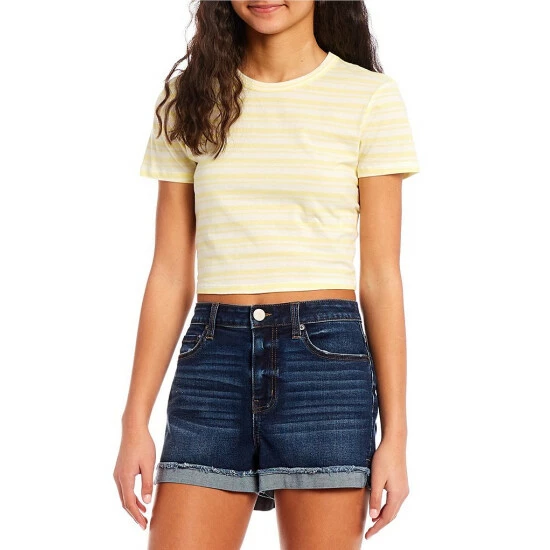 Cheapest 🔔 Copper Key Striped Short Sleeve Crop Tee Blue ⌛ - Image 4