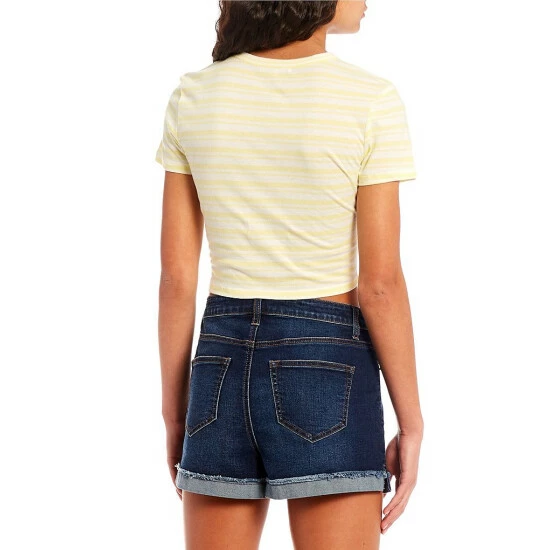 Cheapest 🔔 Copper Key Striped Short Sleeve Crop Tee Blue ⌛ - Image 5