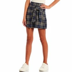 Brand new 🎉 Copper Key Coordinating Tie Waist Wide Plaid Mini 👗 Skirt Blue 🌟