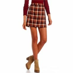Cheap 🛒 Copper Key Plaid Wrap Front Mini 👗 Skirt Brown Multi 🔔