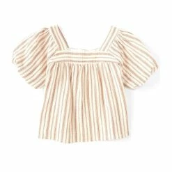 New 👍 Copper Key Big 👧 Girls 7-16 Short Sleeve Striped Empire Top Ivory Multi ⌛