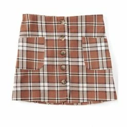 Hot Sale ❤️ Copper Key Big 👧 Girls 7-16 Plaid Button Front 👗 Skirt Rust Multi 😍