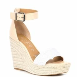 Deals 😀 Copper Key Hightide Ankle Strap Espadrille Platform Wedges White 🥰