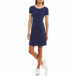 Best Sale 😀 Copper Key Ribbed Ringer T-Shirt 👗 Dress Navy ✔️