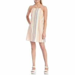 Flash Sale ⭐ Copper Key Stripe Square Neck Tie Back 👗 Dress Multi Stripe ⭐