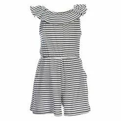 Best deal ⌛ Copper Key Big 👧 Girls 7-16 Sleeveless Ruffle Neck Striped Romper Snow Black 😀