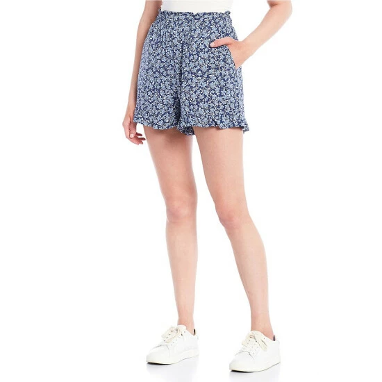 Brand new ๐ Copper Key Elastic Waist Ruffle Hem Ditsy Floral Shorts Blue Multi โ๏ธ 1 Brand new ๐ Copper Key Elastic Waist Ruffle Hem Ditsy Floral Shorts Blue Multi โ๏ธ