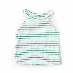 Best Pirce 😀 Copper Key Big 👧 Girls 7-16 Striped Ribbed Halter Tank Top Lime/white 😀