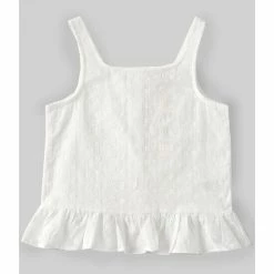 Coupon 😀 Copper Key Big 👧 Girls 7-16 Ruffle Hem Eyelet Tank Top White ❤️