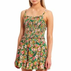 Outlet ✨ Copper Key Coordinating Floral Printed Smocked Tank Top Multi 🛒