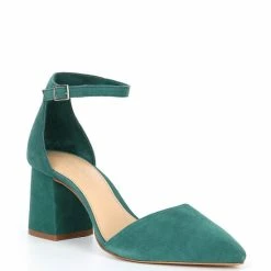 Flash Sale 🎉 Copper Key Stylish Suede Block Heel Pointed Toe Pumps Emerald ✨