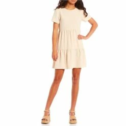 Best reviews of ✨ Copper Key Short Sleeve Tiered Babydoll 👗 Dress Gold ❤️