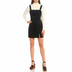 Buy ✔️ Copper Key Square Neck Velveteen Pinafore 👗 Dress Black ✨