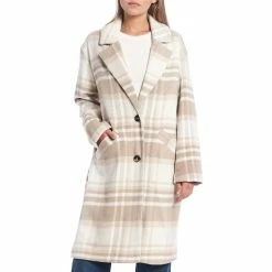 Discount 🤩 Copper Key Long Sleeve Button Front Plaid Overcoat Ivory Sand 🤩