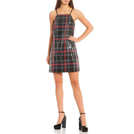 Best deal 😍 Copper Key Halter Neck Plaid Print Sequin Shift 👗 Dress Black Sequin 🌟