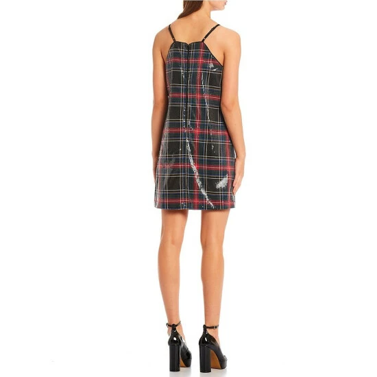 Best deal 😍 Copper Key Halter Neck Plaid Print Sequin Shift 👗 Dress Black Sequin 🌟 - Image 2