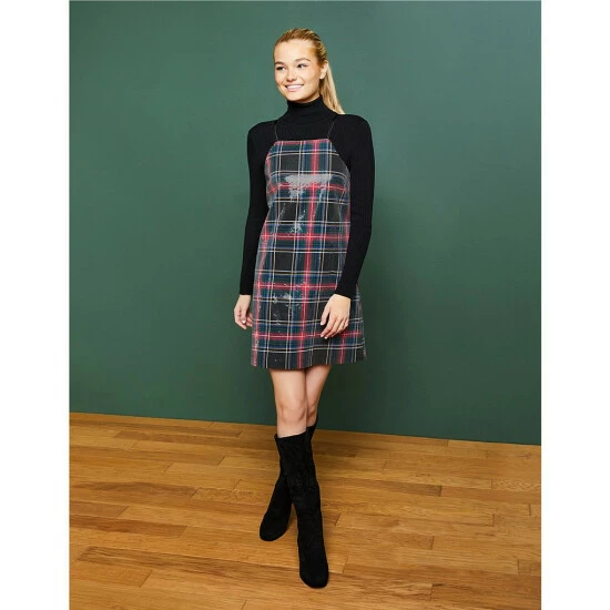 Best deal 😍 Copper Key Halter Neck Plaid Print Sequin Shift 👗 Dress Black Sequin 🌟 - Image 3