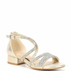 Best deal 🥰 Copper Key 👧 Girls' Charrming Glitzy Rhinestone Detail Strappy 👗 Dress 🩴 Sandals (Youth) Sand Gold 👍
