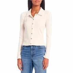 Deals 🛒 Copper Key Brushed Rib Knit Button Down Tee Ivory 👏