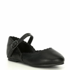 Wholesale 🤩 Copper Key 👧 Girls' Quetee Scalloped Leather Mary Jane Flats (Toddler) Black ✨