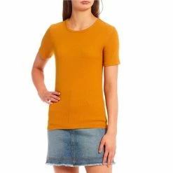 Cheap ⭐ Copper Key Knit Short Sleeve Ribbed Knit Tee Gold ⭐
