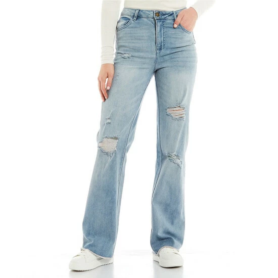 Deals ❤️ Copper Key High Rise Wide Leg Distressed 👖 Jeans Light Wash 👍