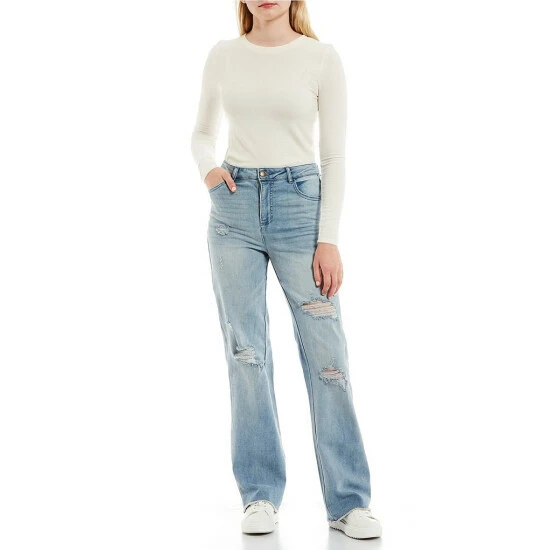 Deals ❤️ Copper Key High Rise Wide Leg Distressed 👖 Jeans Light Wash 👍 - Image 3