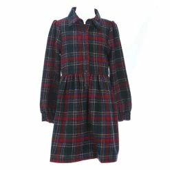 Budget ✔️ Copper Key Big 👧 Girls 7-16 Button Front Plaid Print 👗 Dress Forest Red 🌟